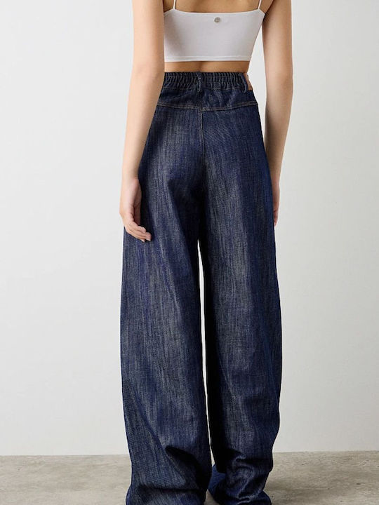 High Waist Women's Jean Trousers Dark Blue Denim
