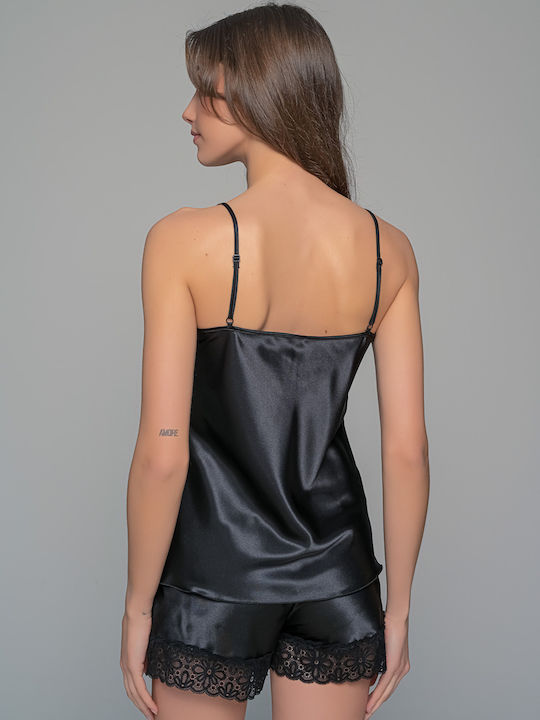 Milena by Paris Καλοκαιρινό Σατέν Babydoll Μαύρο Milena by Paris Καλοκαιρινό Σατέν Babydoll Μαύρο