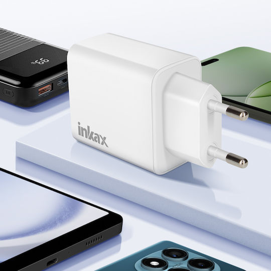 Inkax Φορτιστής Χωρίς Καλώδιο με Θύρα USB-A και 2 Θύρες USB-C 40W Power Delivery Λευκός (C26)