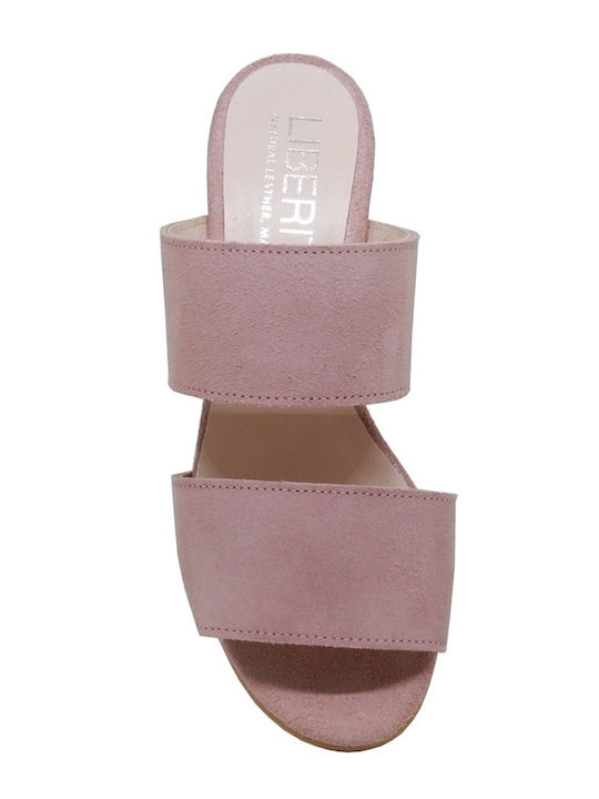 Leder Mules mit Absatz in Rosa Farbe