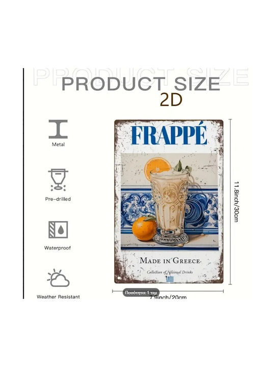 Caffe Frappe Βιντάζ Μεταλλική Πινακίδα Τοίχου 20x30 Cm