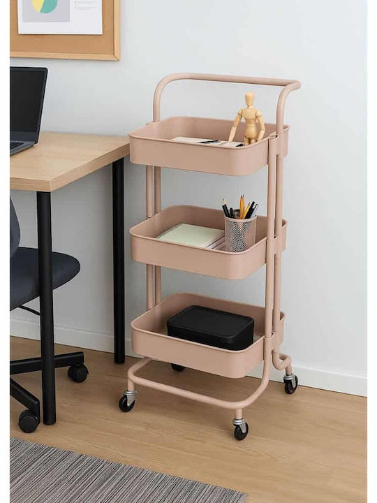 Ankor Metal Kitchen Trolley 3 Tiers Pink 43x36x86cm