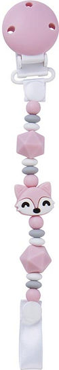 Saro Foxy Schnullerclip mit Perlen und Tieren aus Silikon Rosa