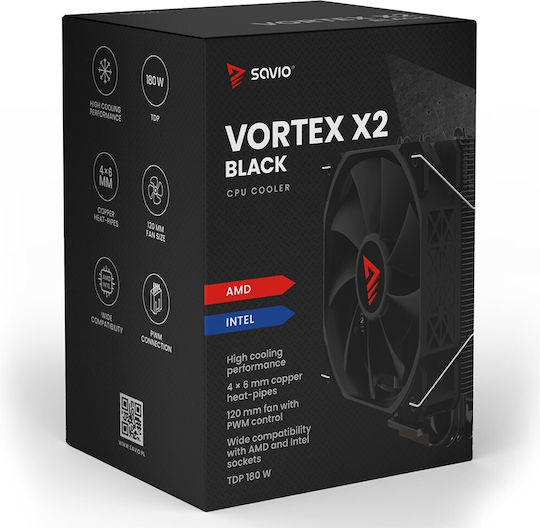 Savio VORTEX X2 CPU Cooling Fan for AM4/AM5/1200/115x/1700 Socket
