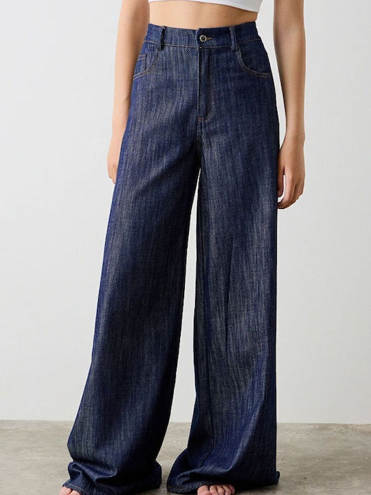 High Waist Women's Jean Trousers Dark Blue Denim
