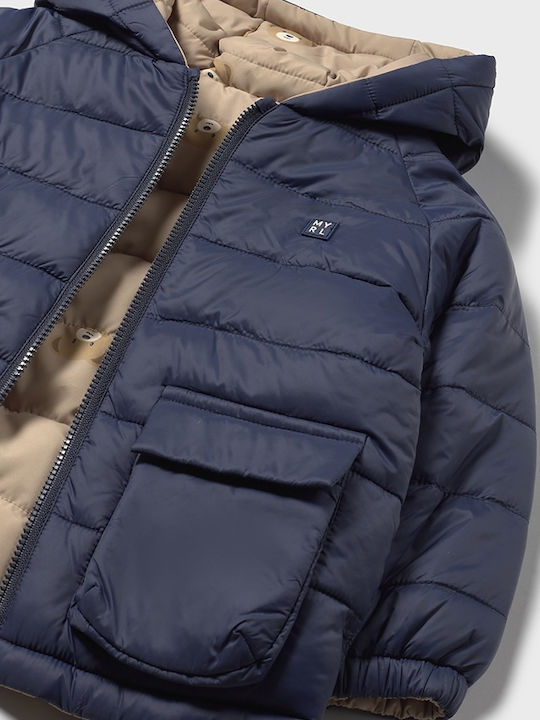 Kinder Steppjacke Beidseitig mit Kapuze Blue, Beige