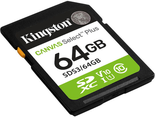 64GB SD Карта Памет Kingston Canvas Select Plus UHS-I U1 V10 Скорост на Четене До 100MB/s