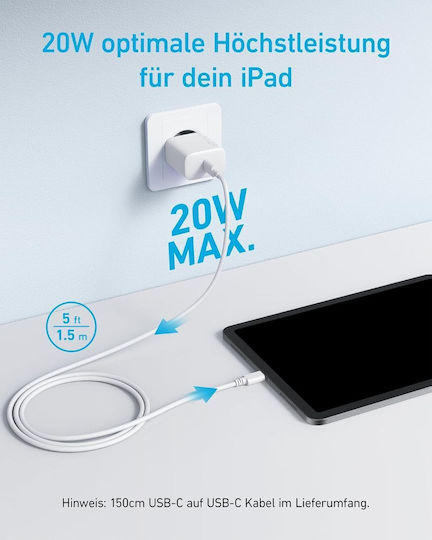 Anker Charger with USB-C Port and Cable USB-C - USB-C 20W Whites (B2347321)