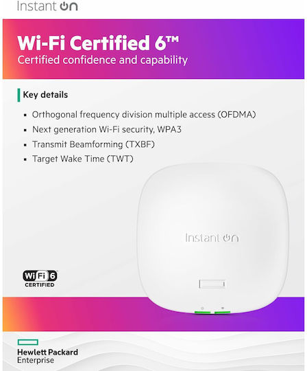 Aruba Instant On AP21 (RW) Access Point Wi‑Fi 6 Dual Band (2.4 & 5GHz)