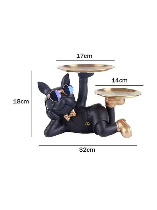 Resin Sculpture French Bulldog Design 2 Discs 32x17x18cm Kj143h Black