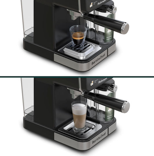 Rohnson Barista Dual Automatic Espresso Machine 1350W Pressure 20bar for Cappuccino Black