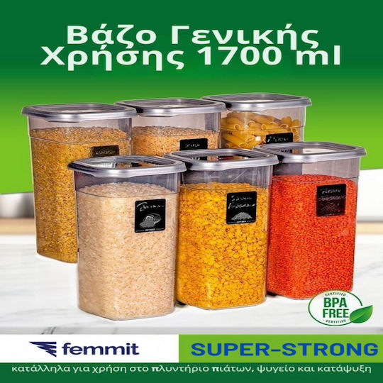 Femmit Βάζο Γενικής Χρήσης 1700 Ml Αεροστεγές Καπάκι Πλαστικό Femmit Βάζο Γενικής Χρήσης 1700 Ml Αεροστεγές Καπάκι Πλαστικό