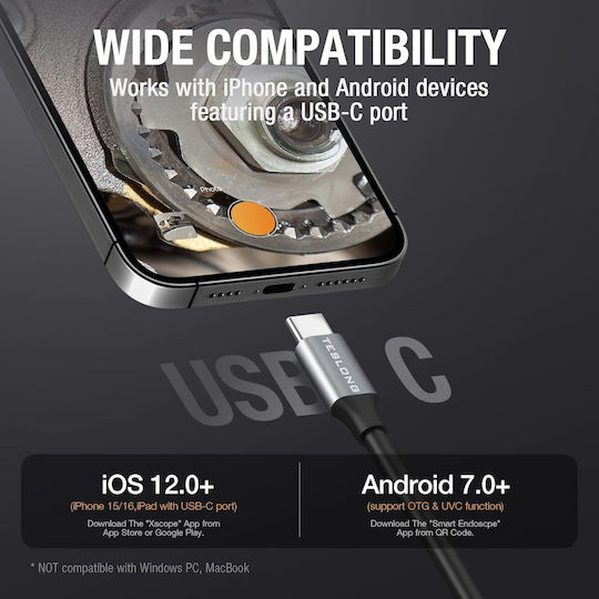 Cameră Endoscopică Industrială de Inspecție 8,5 Mm Cap Rotativ Lumină LED Reglabilă Tub Semirigid 1,55 M Compatibilă cu iPhone 15/16 Android