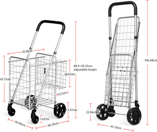 Metallic Shopping Trolley Foldable 43x52x89cm