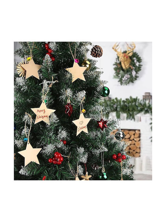 Ornament suspendat Stea Din lemn Bej Set 36buc