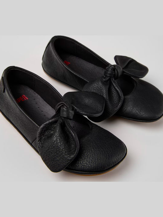 Kids Leather Ballerinas Kito with Hoop & Loop Closure Black