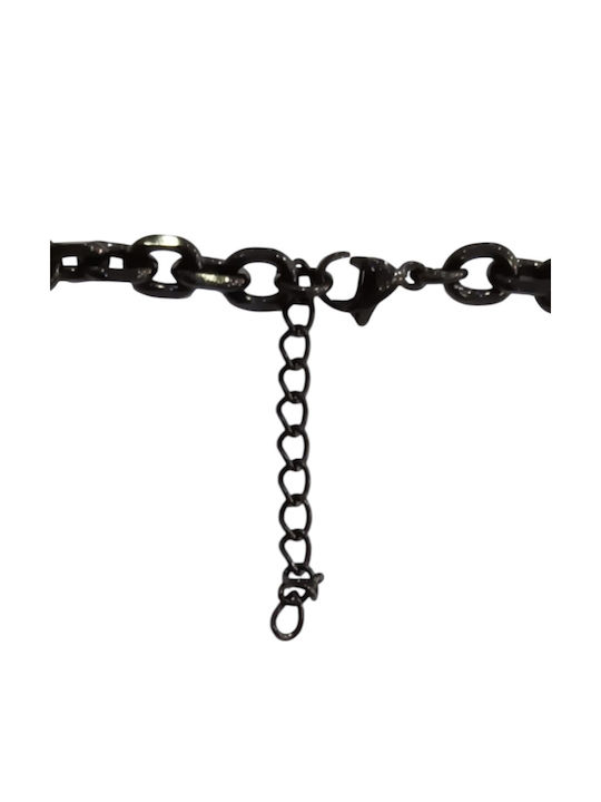 Kalliopi Silver Necklace Double from Steel Black with Diamond