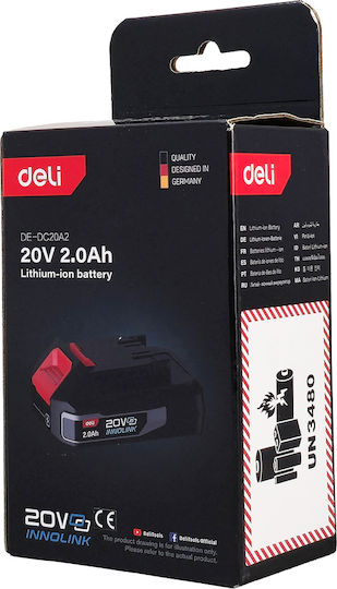 Deli Tool Battery Lithium 20V with Capacity 2Ah