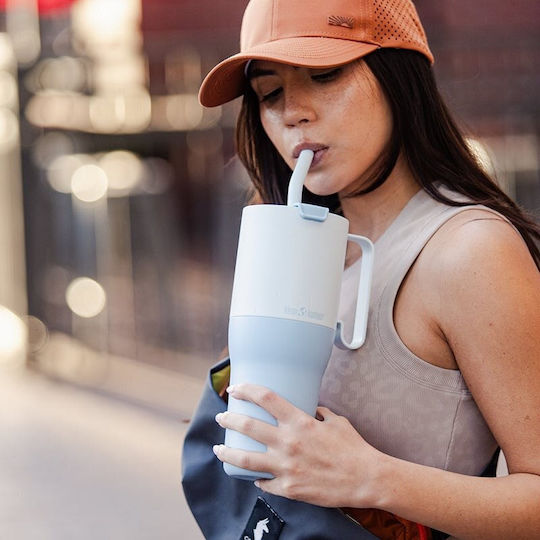 Klean Kanteen Rise Handled Tumbler Thermos Stainless Steel BPA Free 1.064lt Ice Blue with Straw and Handle