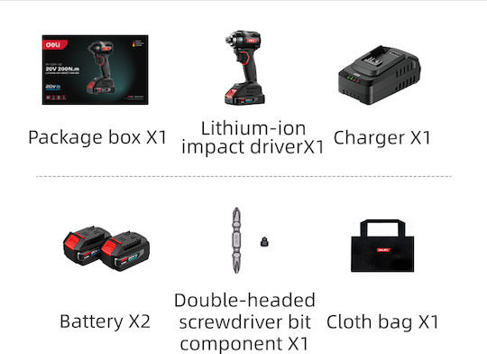 Deli DE-QZ20-1D2 Παλμικό Κατσαβίδι Μπαταρίας Brushless 20V 2x2Ah