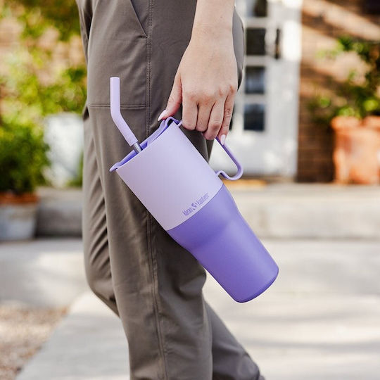 Klean Kanteen Rise Handled Tumbler Thermos Stainless Steel BPA Free 1.064lt Orchid Bloom with Straw and Handle