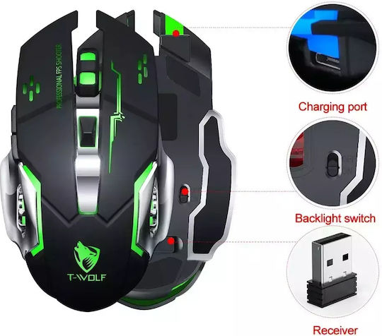 Q13 Безжична RGB Геймърска Мишка Матово черно
