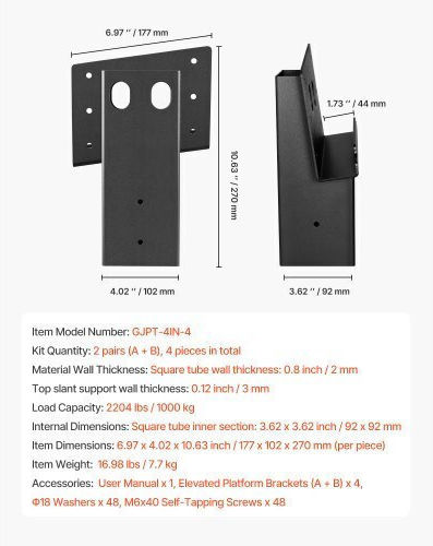 Vevor Platform Connectors for Composite Shelf Brackets Wood 88.9x88.9 Mm 4 Pieces Gjptzj44yc4pgzewl001v0