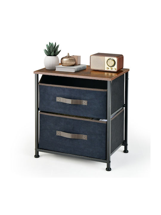 Bedside Table 2 Fabric Drawers Metal Frame 45 X 30 X 51 Cm Blue Hu10182cf Costway