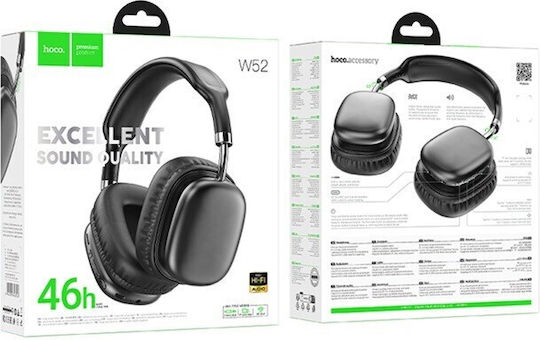 Hoco W52 Plus Wireless Wired Over Ear Headphones with Radio with 46 Hours Playing Time Black