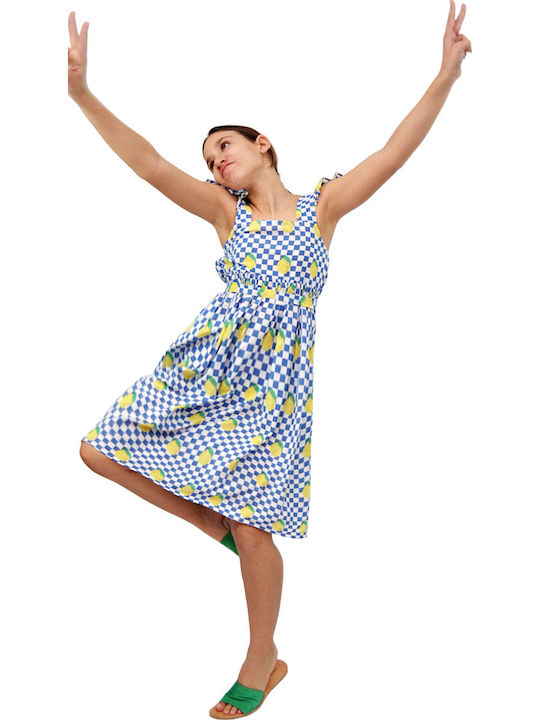 Girls Dress Short Sleeve Checked Set with Accessories Checked with Lemons