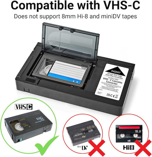 Convertor Casetă Video Vhs-c La Vhs Adaptor Plug & Play Negru