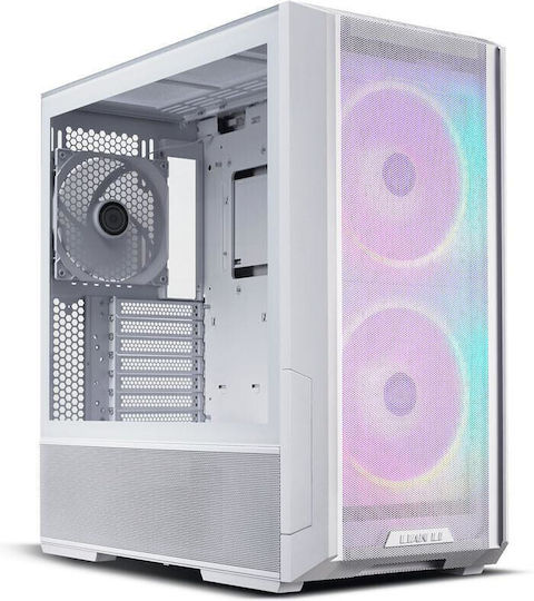 Lian Li Lancool 206 Геймърско бюро Midi Tower Компютърна кутия със страничен прозорец и RGB осветление Бял