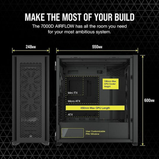 Corsair 7000D Airflow Gaming Full Tower Computer Case With Black Side Window