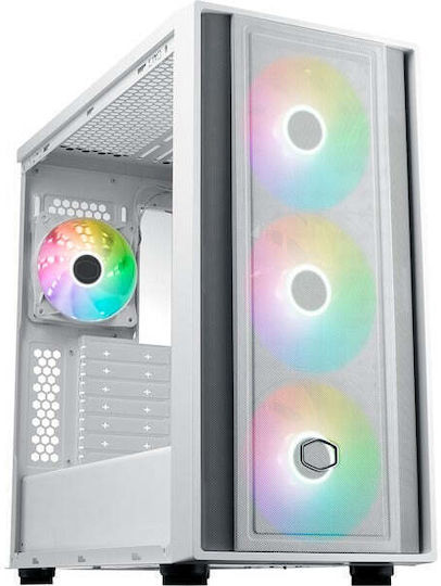 CoolerMaster MasterBox 600 Gaming Midi-Turm Computergehäuse mit Seitenfenster und RGB-Beleuchtung Weiß