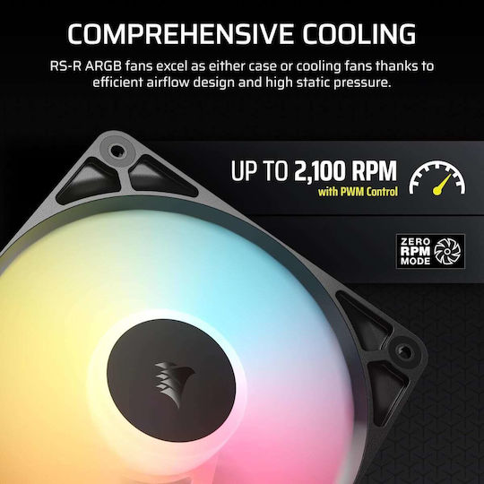 Corsair RS120 Reverse Blade Case Fan 2100rpm 72.8cfm with ARGB Lighting and 4-Pin PWM Connection 3pcs
