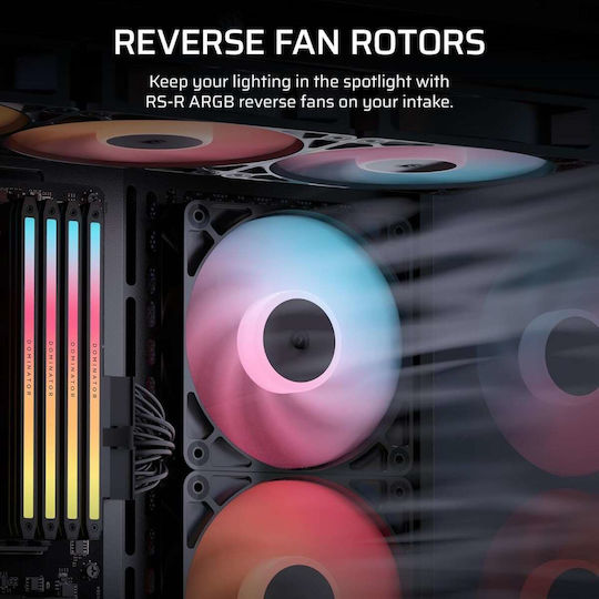 Corsair RS120 Reverse Blade Case Fan 2100rpm 72.8cfm with ARGB Lighting and 4-Pin PWM Connection 3pcs