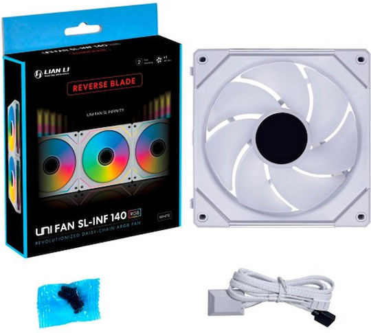 Lian Li UNI FAN SL-INF Reverse Blade Case Fan 140mm (72.7cfm) with ARGB Lighting and 4-Pin PWM Connection White