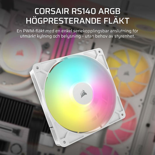 Corsair RS140 Case Fan 1700rpm 95.5cfm with ARGB Lighting and 4-Pin PWM Connection White