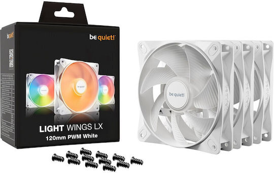 Be Quiet Light Wings LX Case Fan 120mm (1600rpm / 51.5cfm) With ARGB Lighting And 3-Pin / 4-Pin PWM Connection 3pcs White