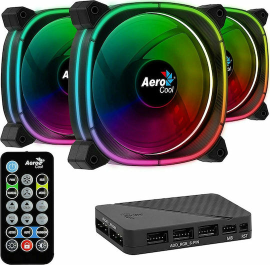 Aerocool Duo 12 Pro Вентилатор за кутия 120mm 1000rpm 33.4cfm с RGB осветление и 6-pin свързване 3 броя