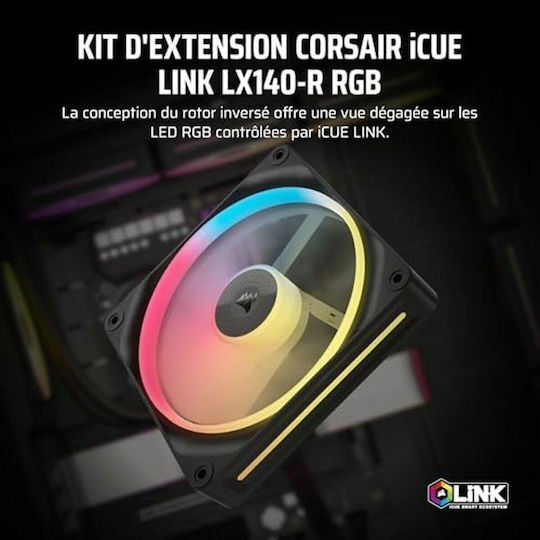 Corsair iCUE LINK LX140-R Ventilator Pentru Carcasă Cu Lamă Inversată (2000rpm / 90cfm) Cu Iluminare RGB