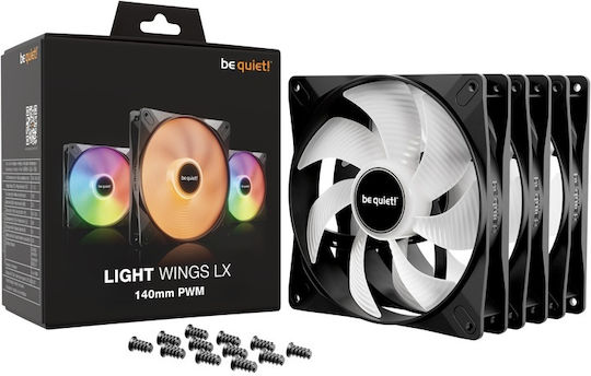 Be Quiet Light Wings LX Case Fan 140mm (1800rpm / 75.3cfm) with ARGB Lighting and 3-Pin / 4-Pin PWM Connection 3pcs