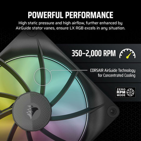 Corsair iCue Link LX140 Case Fan (2000rpm / 84.7cfm) με RGB Φωτισμό και Σύνδεση 4-Pin PWM 2τμχ