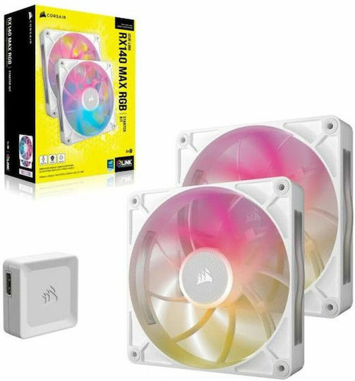 Corsair iCUE LINK RX140 MAX Case Fans (1600rpm / 102.9cfm) with RGB Lighting and 4-Pin PWM Connection 2pcs White