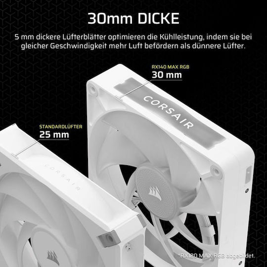 Corsair iCUE LINK RX140 MAX Case Fans (1600rpm / 102.9cfm) with RGB Lighting and 4-Pin PWM Connection 2pcs White