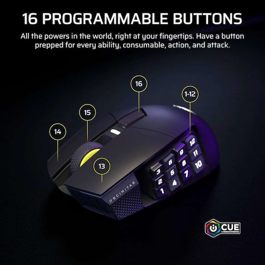 Corsair Scimitar Elite SE MMO Ασύρματο Gaming Ποντίκι 33000 DPI Gun Metal