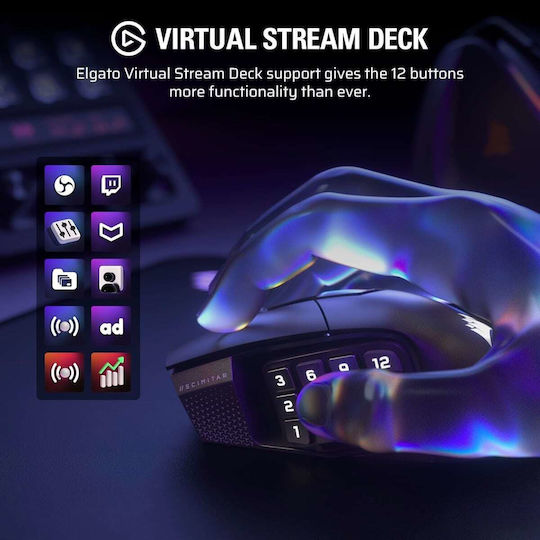 Corsair Scimitar Elite SE MMO Ασύρματο Gaming Ποντίκι 33000 DPI Gun Metal