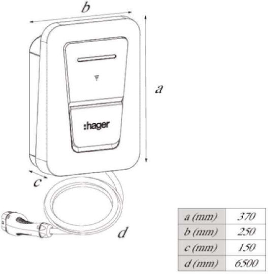 Hager Witty One Wall Mounted Three-Phase 11kW Charging Station with Built-in Cable Type 2 (XVR111C)