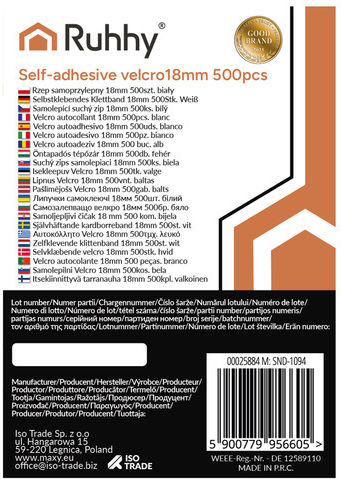 Ruhhy Self-Adhesive Hook & Loop Tape White 18mm 1pcs 5900779956605 Ruhhy Self-Adhesive Hook & Loop Tape White 18mm 1pcs 5900779956605
