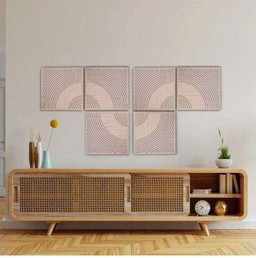 Audiodesigner Audio Treatment Material Panel (4 Pieces) in Wave Design 50cm x 50cm x 50mm in Brown Color